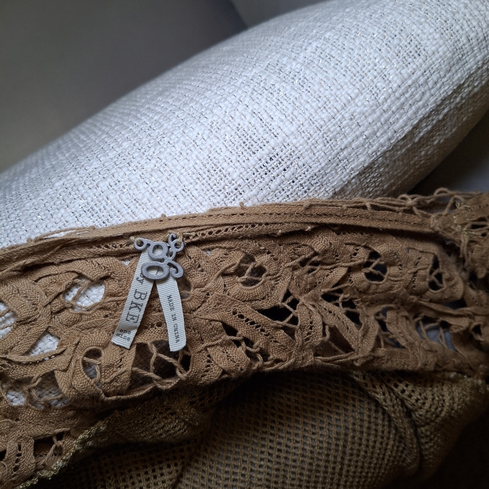 Open-Front Crochet Shoulder Knit Cardigan - Tan - Picture 8 of 9